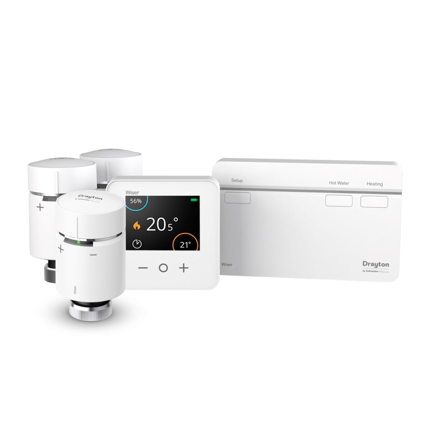 Wiser By Drayton Smart Thermostat Heating Kit Thermostat Kit 2 with 2 x Smart Radiator Thermostat TRV + Smart Plug – Heating & Hot Water for Conventional Boiler Complete Heating Control DIY Install