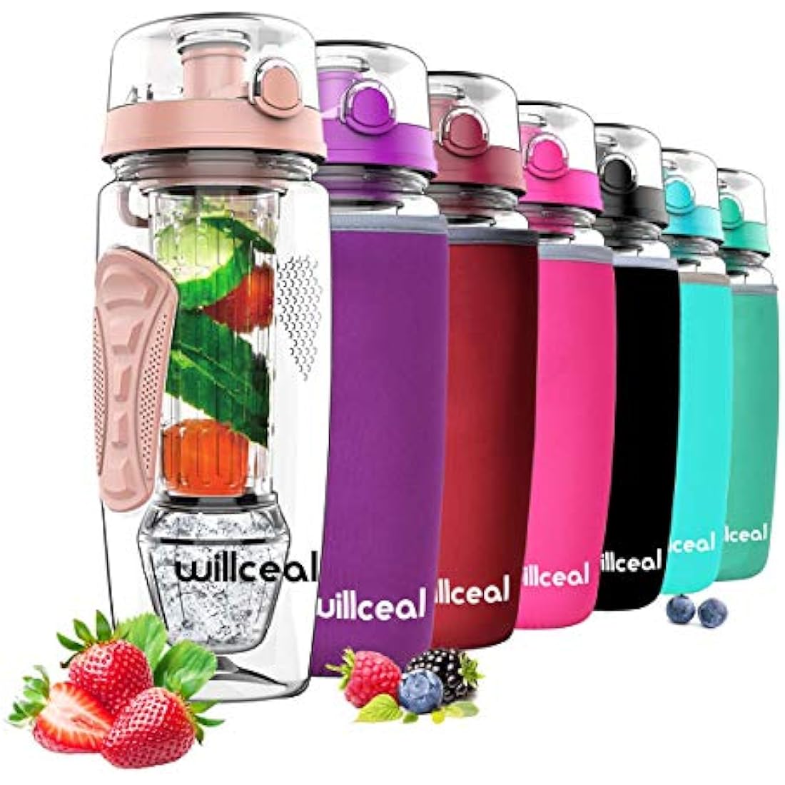 Fruit Infuser Water Bottle 32oz Durable with Detachable Ice Gel Ball,Large - BPA Free Tritan, Flip Lid, Leak Proof Design - Sports, Camping (Gold)