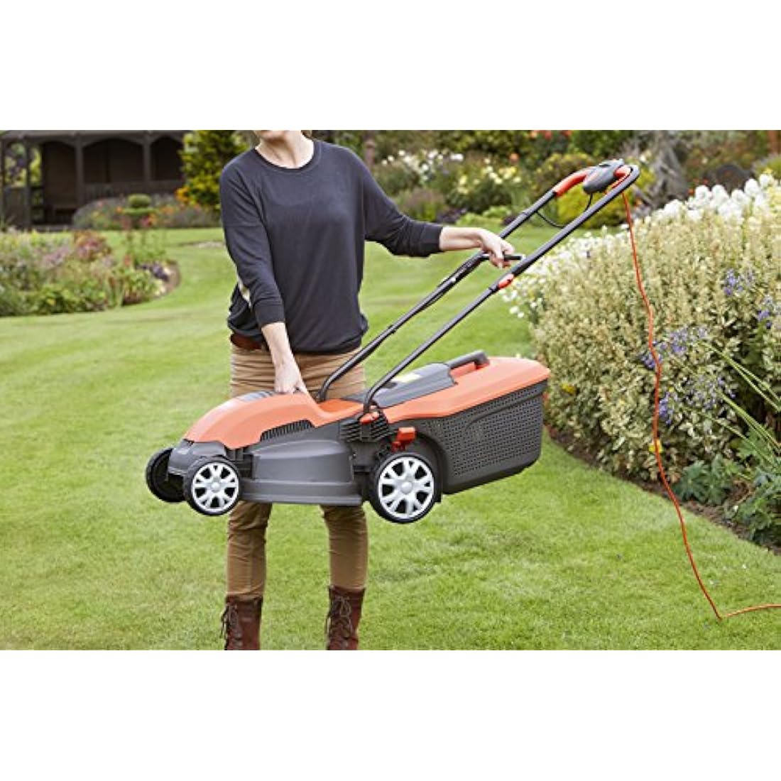 Flymo Speedi-Mo 360C Electric Wheeled Lawn Mower, 1500 W, Cutting Width 36 cm, Orange/black