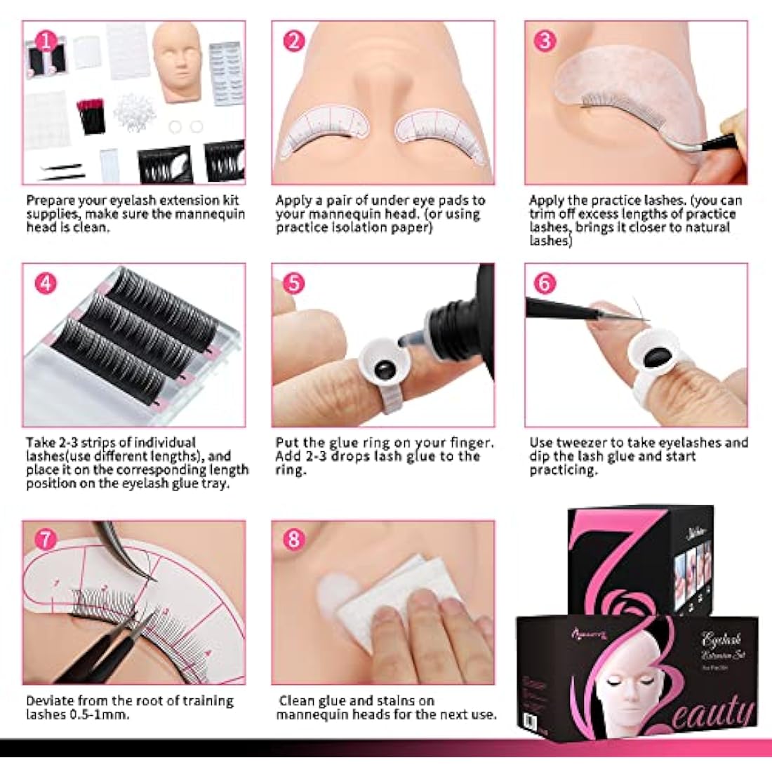 Beauty7 Eyelash Extension Mannequin Head Silicone Face with Detachable Eyelids, Washable Simulation Silicone Eyelash Practice Face Makeup Training Skin