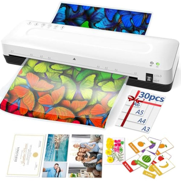 A3 Laminator, 13 inches Laminating Machine with 30 Laminating Pouches for A3 A4 A5 A6, Cold and Thermal Laminator Machine for Office Home School Use