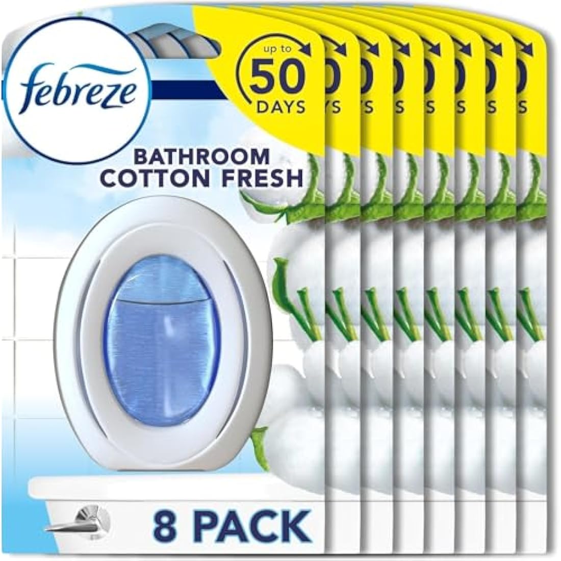 Febreze Bathroom Air Freshener, Odour Fighter, Cotton Fresh, 8 Items, Bathrooms Freshener & Odour Eliminator