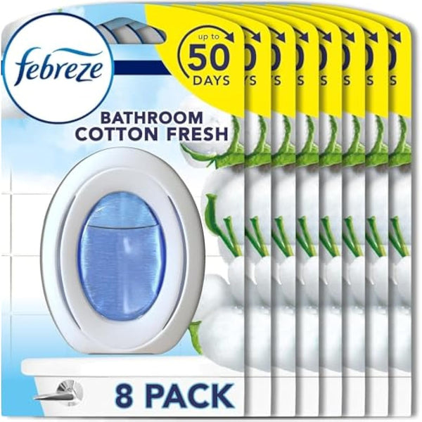 Febreze Bathroom Air Freshener, Odour Fighter, Cotton Fresh, 8 Items, Bathrooms Freshener & Odour Eliminator