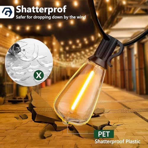 Garden Lights 50FT/15M, ST38 Outdoor String Lights, Warm White Waterproof Outdoor Festoon Lights Mains Powered with 25+1 Plastic LED Bulbs for Patio Balcony Party Wedding