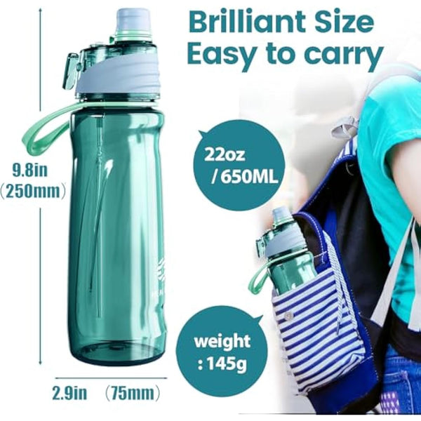 Healter 650ml Spray Water Bottles for Kids Water Bottle with Spray Mist Leakproof Misting Drinking Bottle for Cycling Hiking Climbing Outdoor Sport Hydration Cooling(Blue)