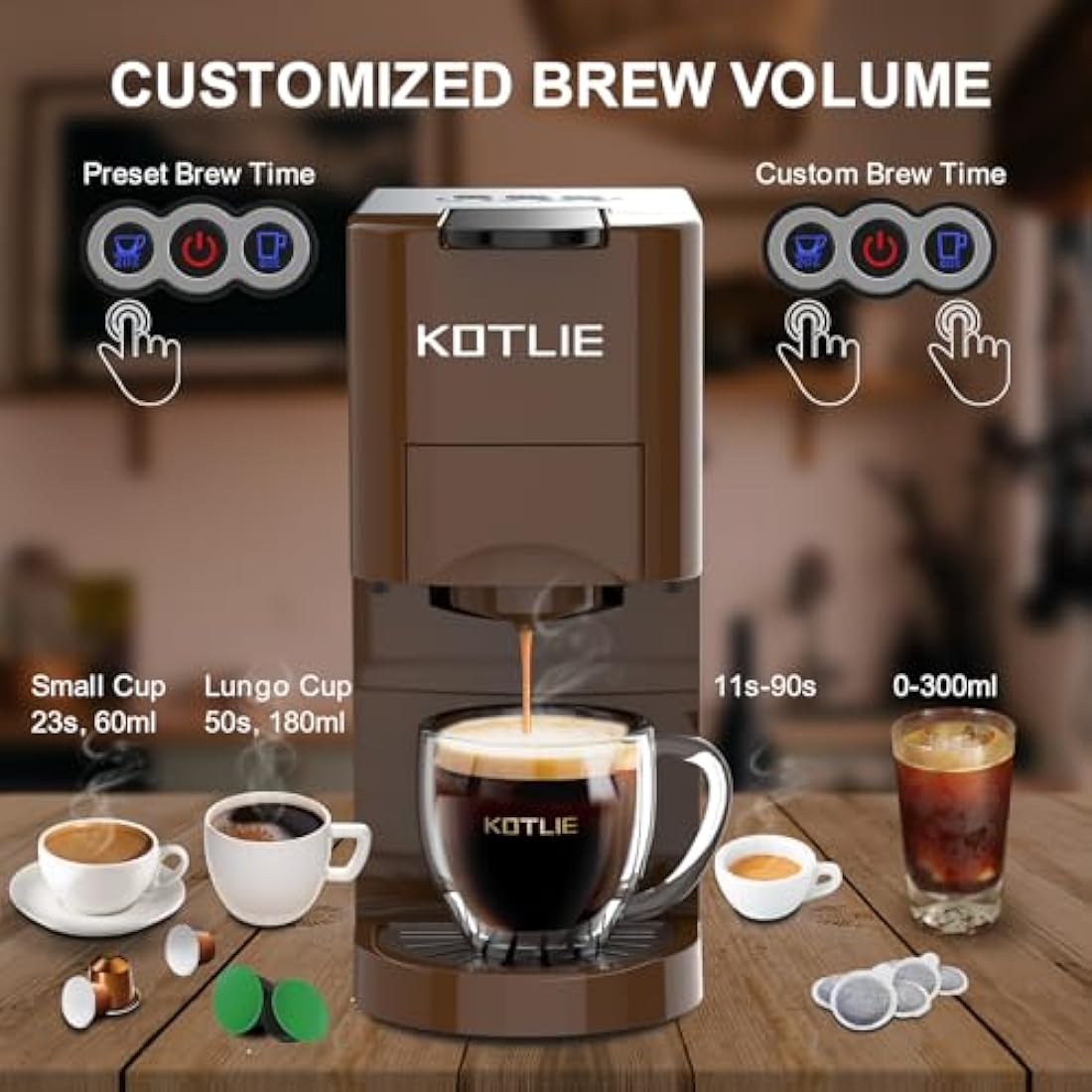 4 in 1 Espresso Single Serve Coffee Machine for Nespresso Original/Dolce Gusto/L’OR/Ground Capsule and ESE Coffee Pods,19Bar Multi-Capsule Coffee Machine AC-513K