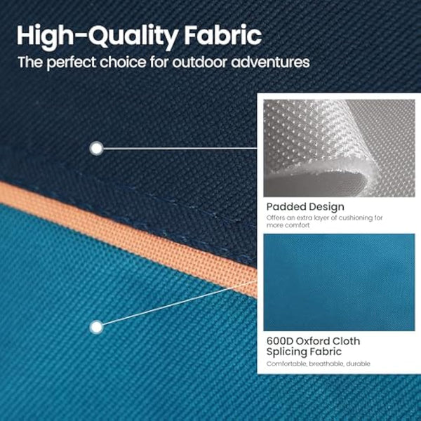 ALPHA CAMP Set of 2 Folding Camping Chairs with Cooler Bag & Cup Holder & Side Pocket Up to 120kg, Lightweight and Portable Camping Chair for Adults, Blue