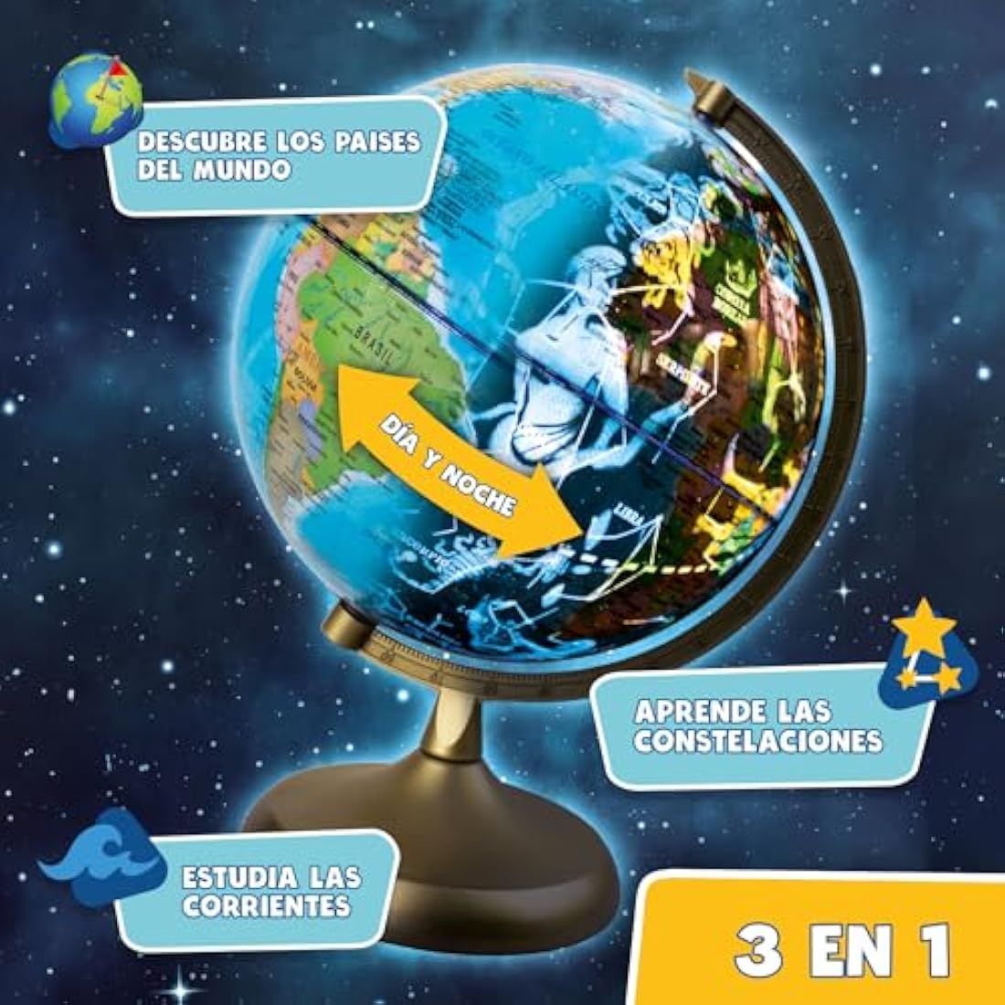 BIG MINDS - Interactive Globe In Spanish | Globe Lamp Night & Day Modes | Globe For Kids | Globes Of Earth LEDLight | World Globe For Kids 8 Years Old And Above Interactive