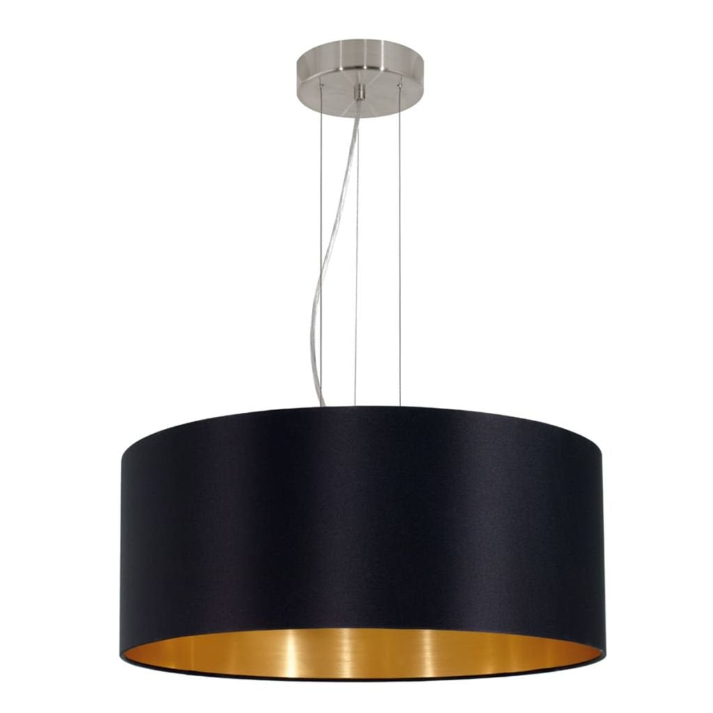 Eglo Maserlo 3-Flame Textile Pendant lamp, Steel and Fabric Hanging Light, Colour: Matt Nickel, Black, Gold, Socket: E27, : 53 cm/20.8 inches