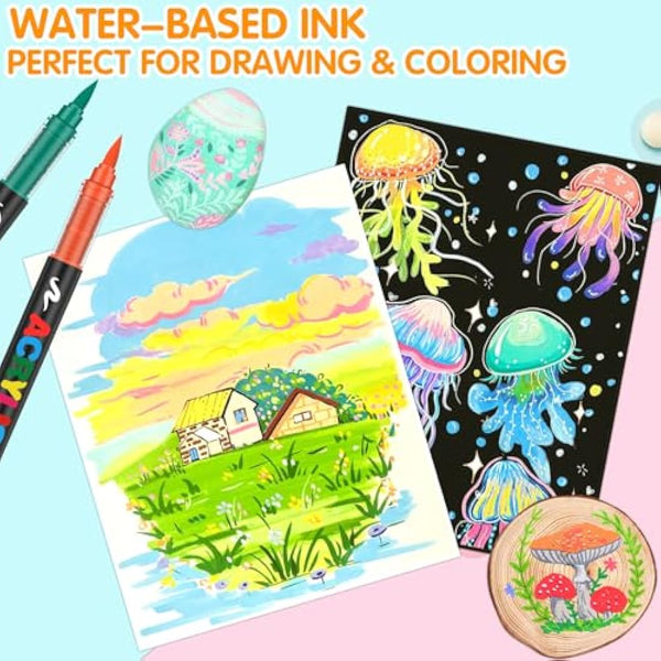 Efimeso 72 Colours Acrylic Paint Pens,Water-Based Brush Markers Paint Pens Acrylic Markers for Rock Painting, Canvas, Wood, Stone, Ceramic, Glass, Fabric