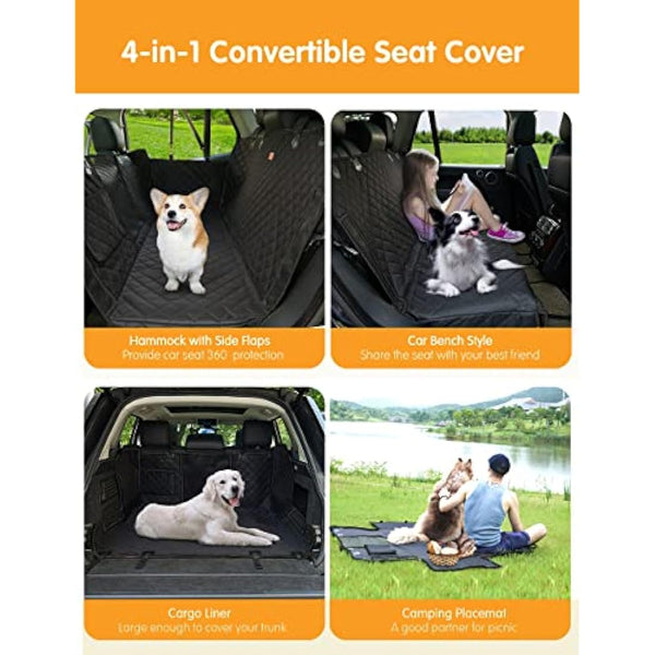 nzonpet 4-in-1 Dog Car Seat Cover, 100% Waterproof Scratchproof Hammock with Big Mesh Window, Durable Nonslip Pets Back Cover Protector for Cars Trucks SUVs - Black