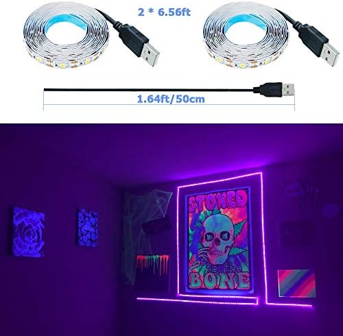 GOMING 5V Purple 395-400nm USB LED Strip Light USB Powered 4M (2pcs x 6.6ft) 240LEDs Black Light Flexible SMD2835 No-Waterproof IP20 LED Tape Lights
