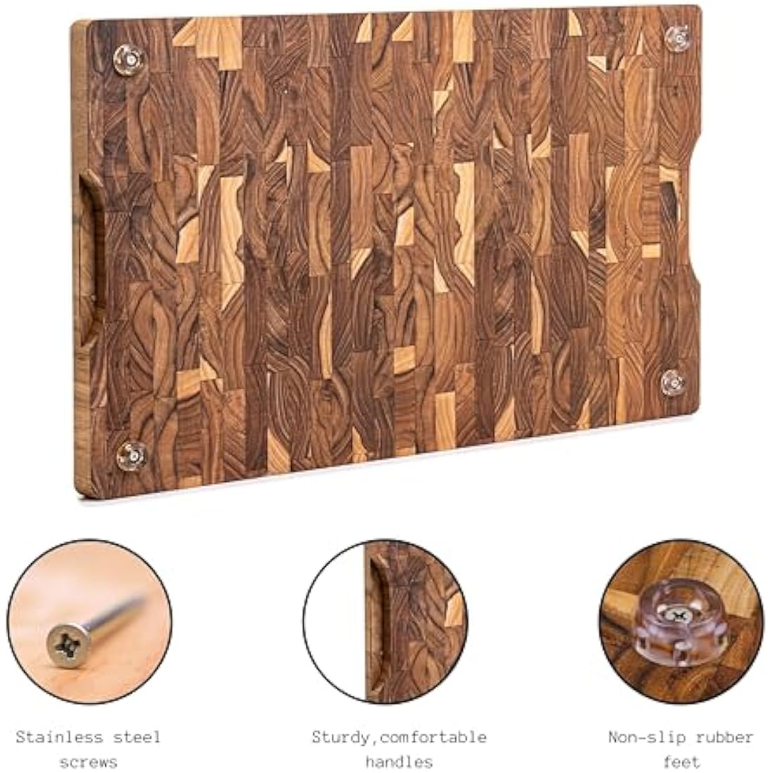 Erreke Wooden Chopping Boards, End Grain Extra Large Teak Wood Chopping Board, Non-Slip Feet, Ideal for Kitchen or Barbecue, Serve or Chop Food Meat Cheese Bread, 58 x 38 x 3.2 cm (with Juice Groove)