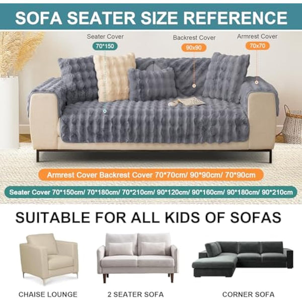 SHANNA Thick Rabbit Plush Sofa Cover 1 2 3 Seater, New Universal Non-Slip Corner Sofa Cover L Shape Super Soft Faux Fur Sofa Slipcovers for Living Room(Grey, 110 * 110cm Chaiselongue Cover)