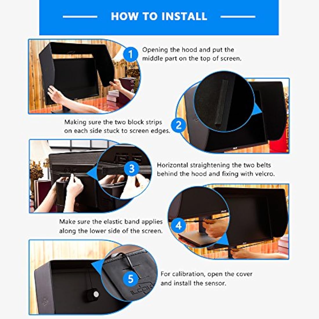 iLooker 25P 25-inch Thick Frame LCD LED Video Monitor Hood Sunshade Sunhood for Dell HP Viewsonic Philips Samsung LG EIZO NEC ASUS ACER BENQ AOC LENOVO iMac, Fits Monitor Frame Width 565-580mm