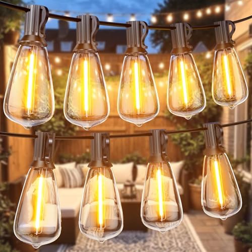 Festoon Lights Outdoor 100FT/30M, Warm White ST38 Garden Lights, Waterproof Outdoor Light Mains Powered with 50+2 Plastic LED Bulbs, Led String Light for Patio Balcony Party Wedding