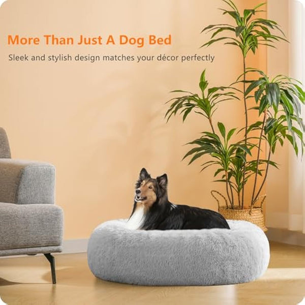 HMTOPE Dog Bed Round Orthopedic Dog Cushion Egg Crate Foam Dog Sofa Cat Bed Donut Cosy Dog Basket Washable (80 × 80 × 20cm, Light Grey)