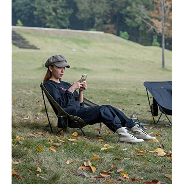 iClimb Low Ultralight Compact Camping Folding Chair with Side Pocket and Carry Bag (Black)