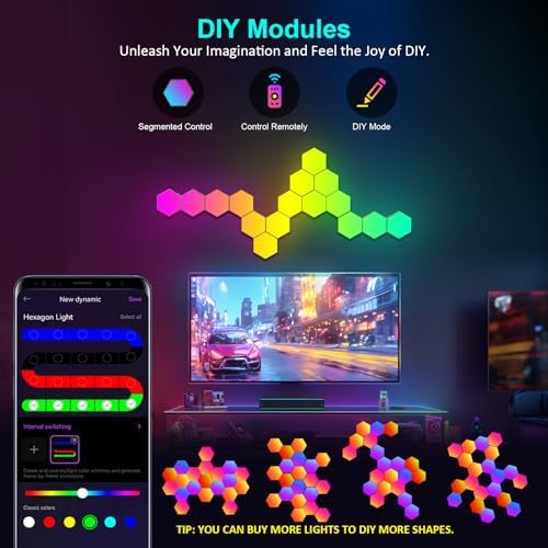 Kangtaixin Hexagon LED Lights — 20 Pack Hex Wall Light RGB Gaming Panels Hexagonal Smart Lighting Panel Sync to Music for Room Bar Gaming Setup Bedroom