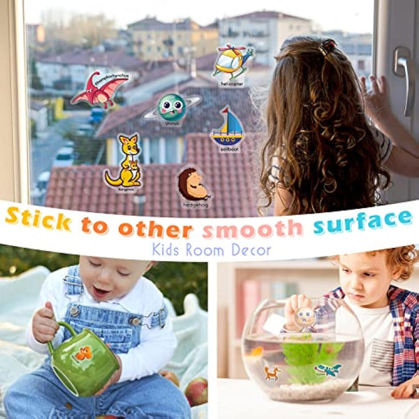 GUYUCOM 4 Pack Reusable Sticker Books, Toys for Age 3 4+ Year Old Kids Boys Girls Toddlers, 3D Clear Animal Space Vehicles Dinosaur Sticker Book Educational Learning Toy Birthday Gifts