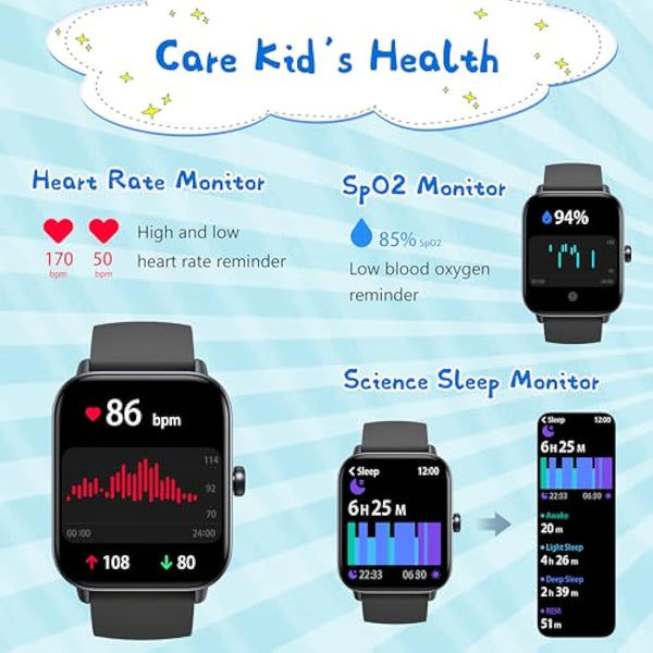 KALINCO Kids Smart Watch for Boys Girls Teens, IP68 Waterproof Swimming Smartwatch, 1.8'' Fitness Activity Tracker with 100 Sports, Make/Answer Call, Heart Rate/Sleep Monitor, Valentines Gift for Kids