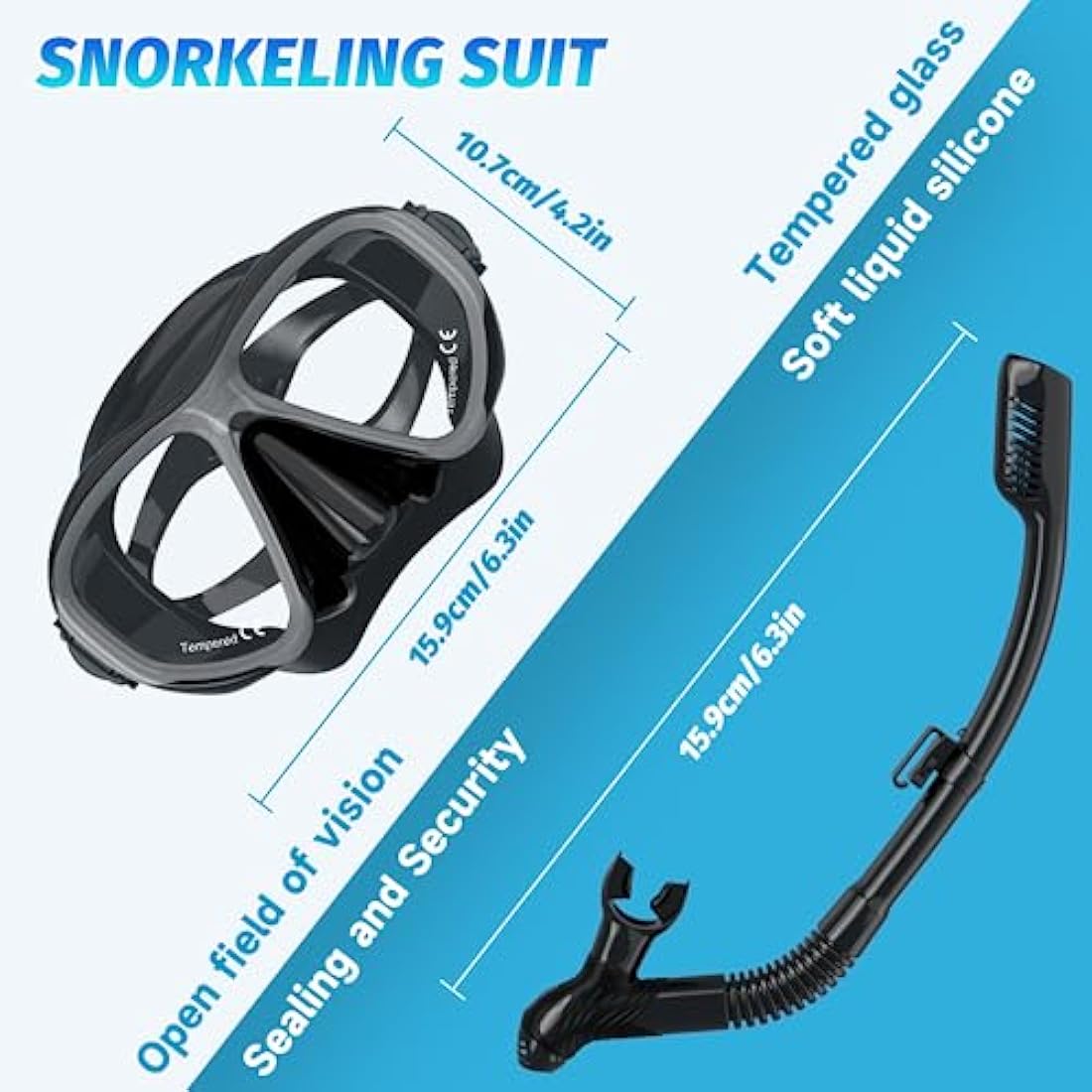 Findway Snorkel Mask, Dry Snorkel Set Adults, Tempered Glass Snorkeling Diving Masks for Women Men, Panoramic Wide View Scuba Swimming Mask Anti-leak Anti UV