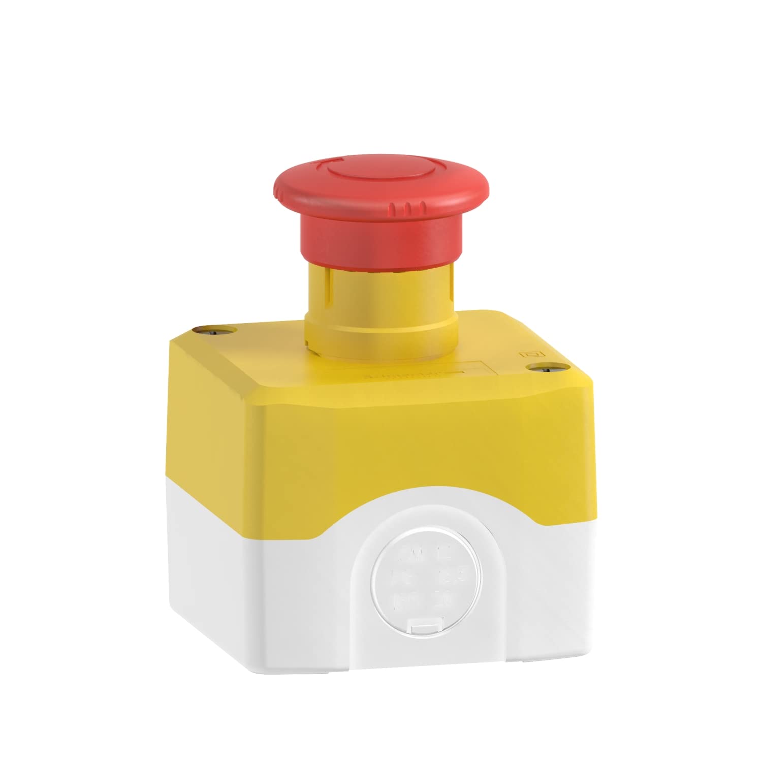 Schneider Electric Control station, plastic, yellow lid, 1 red mushroom push button Ø40, key release, 1 NO + 2 NC