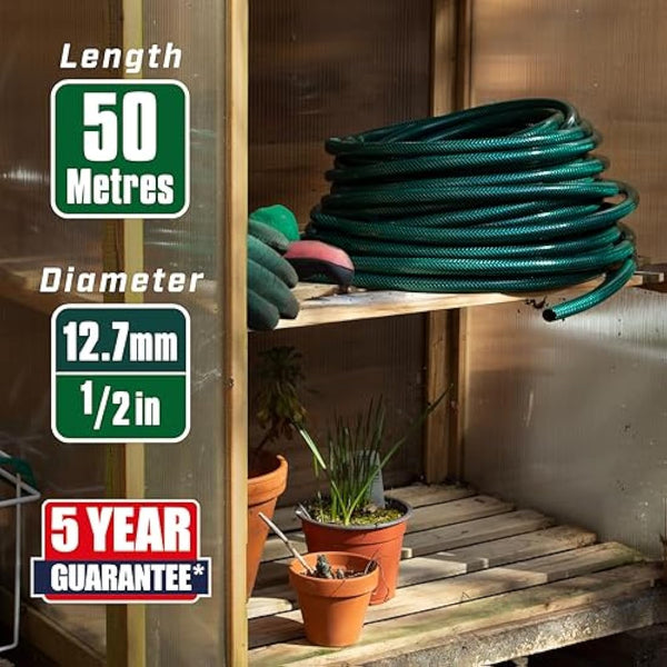 Faithfull 50M (164ft) Reinforced Hose 12.7 mm (1/2 Inch) Diameter – PVC Garden Hose Pipe