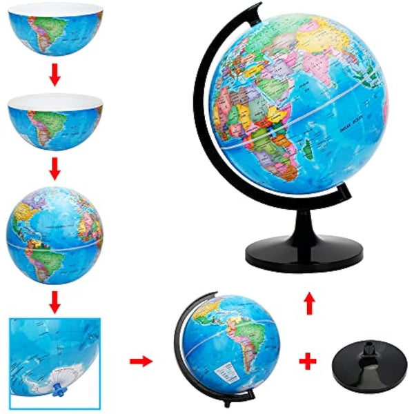 EXERZ 30cm World Globe Political Map - Large Educational Geographic Self Assembled School Globe - 30cm Diameter