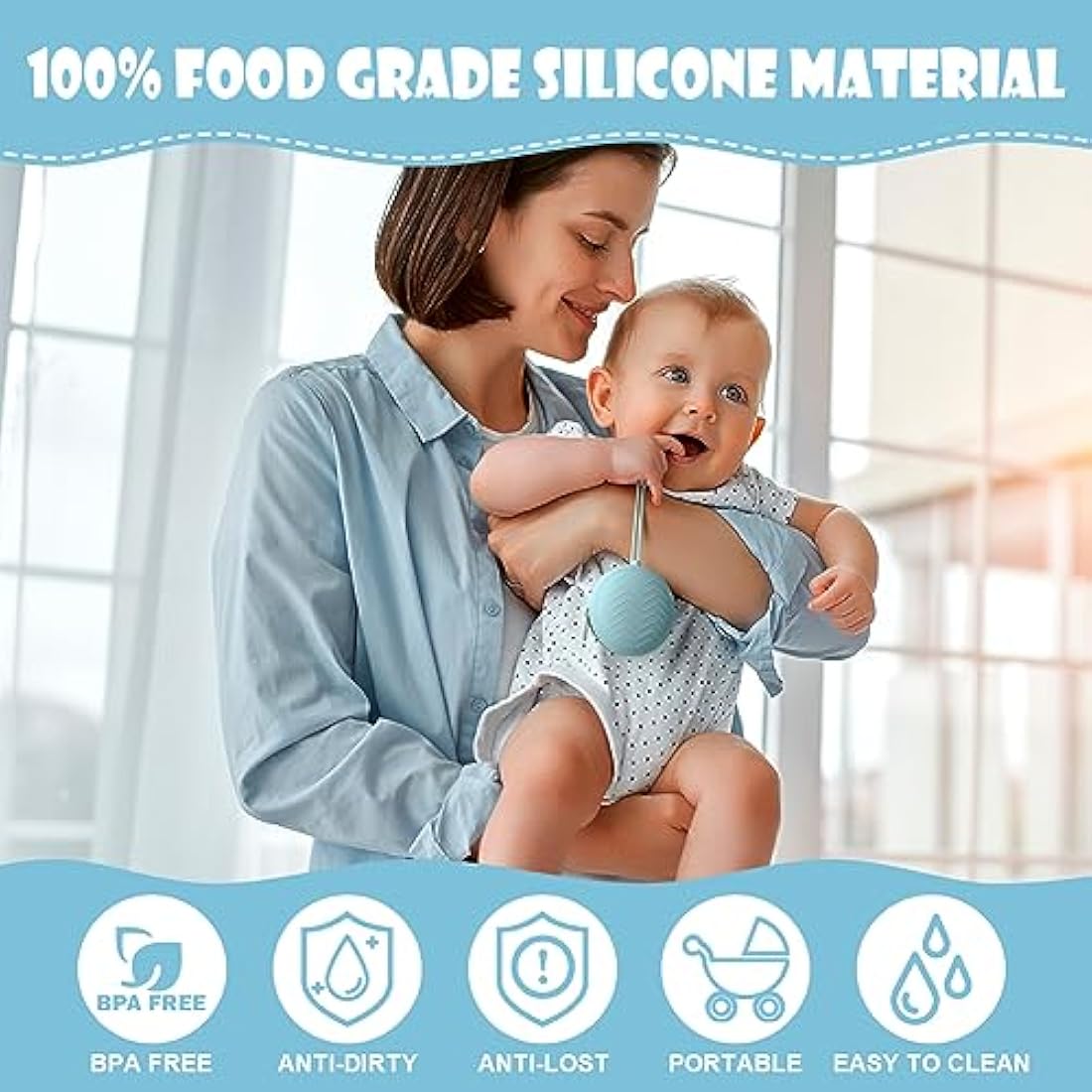 Aolso Dummy Holder Case Set, 2PCS Silicone Dummy Holder Case, Baby Dummy Holder Case, Pacifier Holder Case, Portable Soother Pods for Baby, Baby Pacifier Case for Travel, Home (Green/Blue)