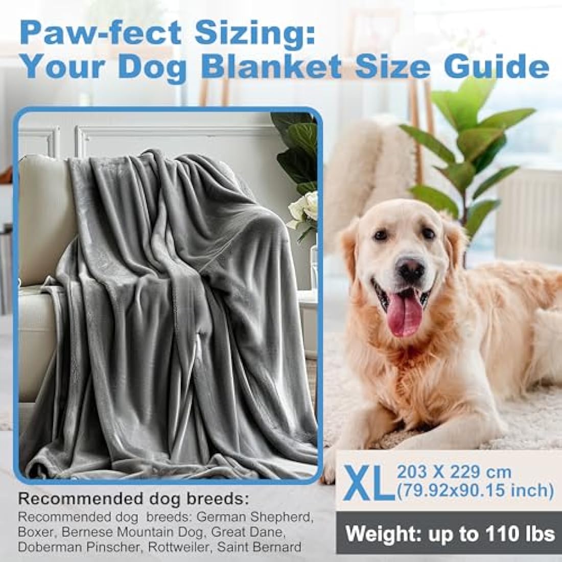 HezzLuv Waterproof Dog Blanket 203 x 229 cm, Washable Flannel Pet Blanket for Sofa Bed Cover, Anti-slip Warm Pet Throw, Fluffy & Soft, Leak-Proof, Furniture Protector for Small to Large Dogs and Cats