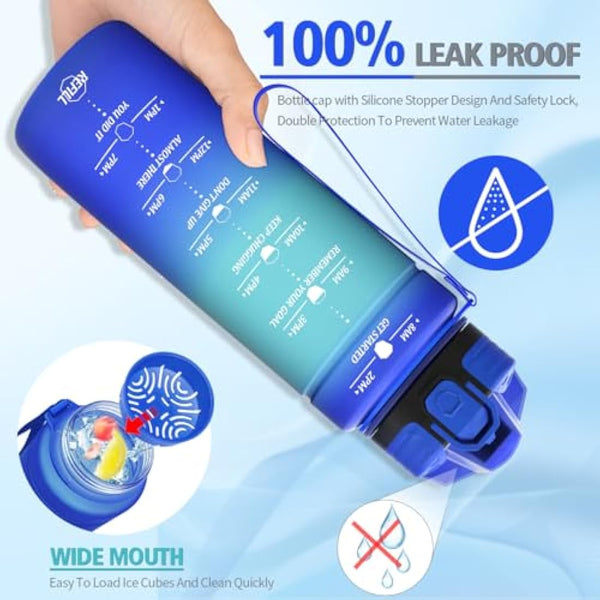 Niggeey 500ml & 700ml & 1000ml Motivational Water Bottle with Time Marker, Sports Water Bottles, Leak Proof BPA Free Tritan Drink Bottle for Kids, Men, Women, Running, Cycling, School, Gym and Sport