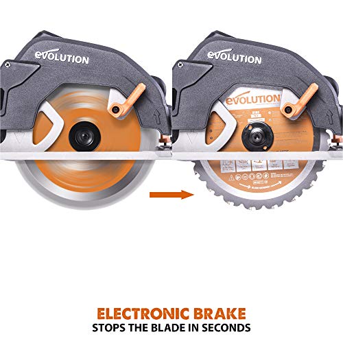 Evolution Power Tools R185CCSX Circular Saw With 1020 mm 3-Piece Track | Multi-Material Blade, Cuts Wood, Metal, Plastic & More | Incl Dust Port Adapter | 185mm (230v)