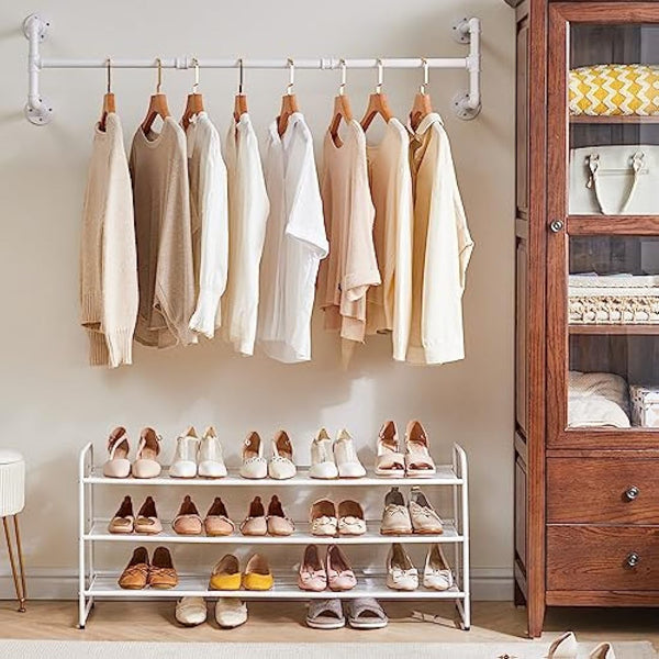 IBUYKE 50" Wall Mounted Coat Rack Industrial Design Wall Mount Removable Clothes Rack Space Saving Rack Load up to 60kg Four Bases White TYJ002W