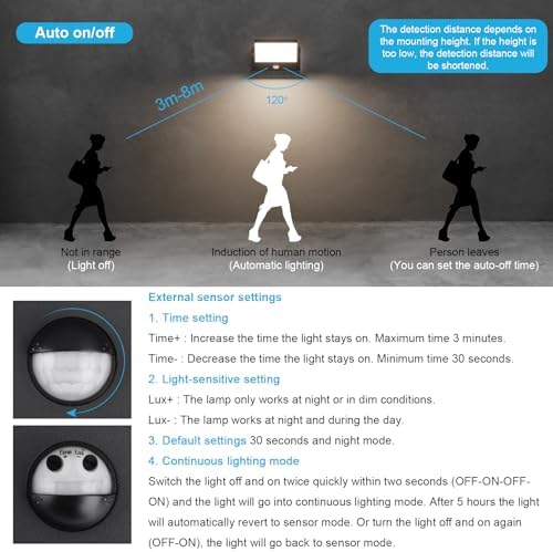 Klighten 24W Outdoor Wall Light with Motion Sensor Waterproof IP65, Modern Aluminum Wall Lamp Outside/Indoor with Swiveling LED Panel for Entrance Garden Terrace, Black, Neutral White 4000K