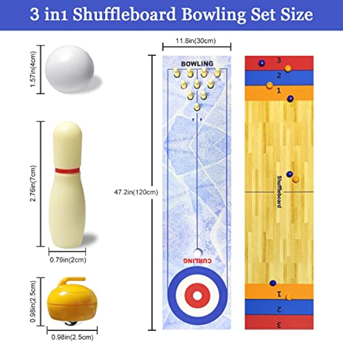 3 in 1 Tabletop Curling Game, Table Top Shuffleboards Curling Bowling,Tabletop Game Interactive Game for Kids & Adults Family Party Games