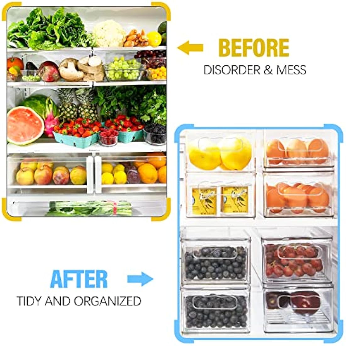 Changshengda Fridge Storage Organisers - 9 Pack (3 Size) Organisers for Pantry, Freezer, Cabinet, Drawer