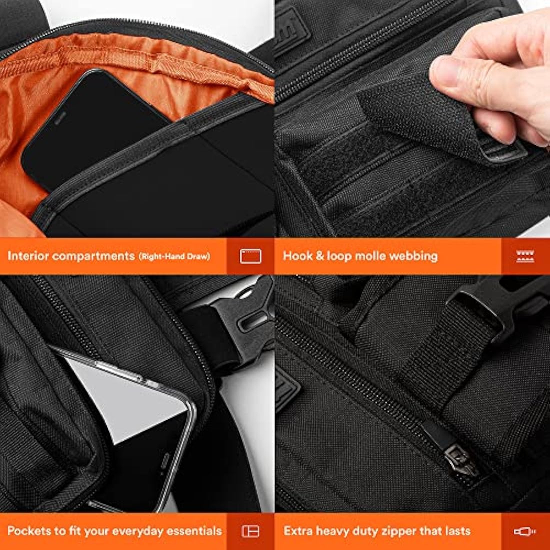 Fitdom Tactical Inspired Sports Utility Chest Pack. Chest Bag for Men with Built-in Phone Holder. This EDC Rig Pouch Vest is Perfect for Workouts, Cycling & Hiking, Jet Black, Tactical Chest Bag