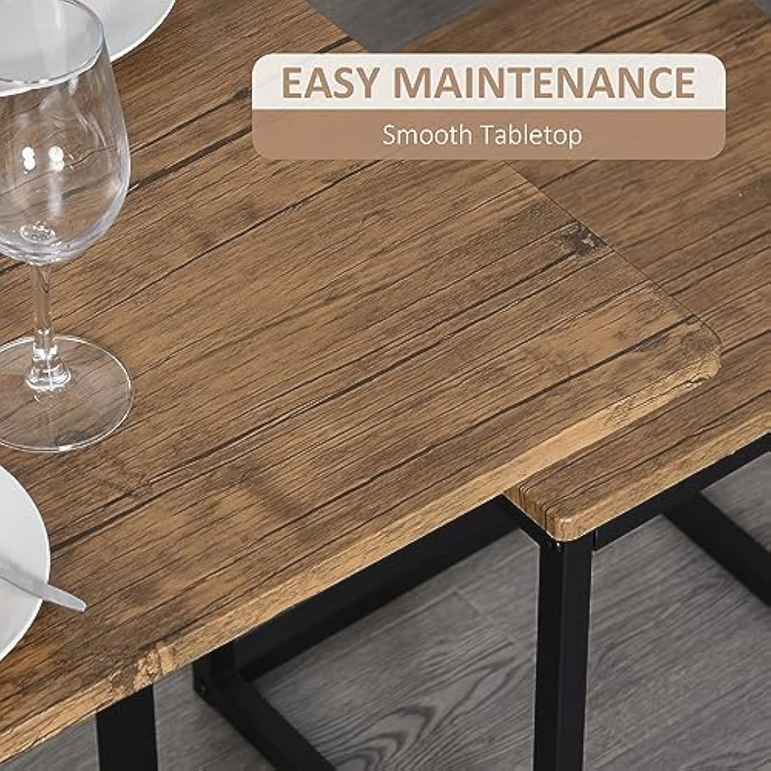 HOMCOM 5 Piece Dining Table and Chairs Set 4, Industrial Space Saving Table and Chairs with Metal Frame, Square Kitchen Table and Stools for Dining Room, Brown