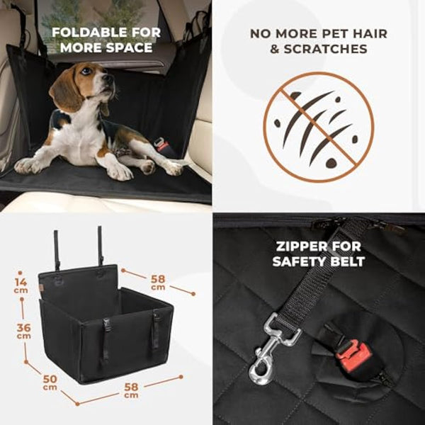 Wuglo Extra Stable Dog Car Seat - Reinforced for Medium-Sized Dogs With 4 Fastening Straps - Robust and Waterproof Pet Seat for the Back of the Car (M Size, Black) (PS-2-M)