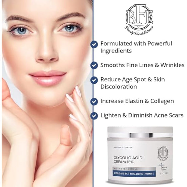 Glycolic Acid 15% Anti-Wrinkle Cream- Extra strength Alpha Hydroxy Acid Enhanced with Green Tea Extract. Improves Complexion & Smooths Out Fine Lines & Wrinkles.