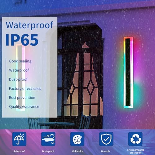 Mikeru 60cm Outdoor RGB Wall Light, 2pack 7RGB Colours Long Wall Light, Dimmable 3000k/4500k/6000k Ip65 Rainproof Acrylic Outdoor Light for Patio, Garden, Balcony, Christmas Parties