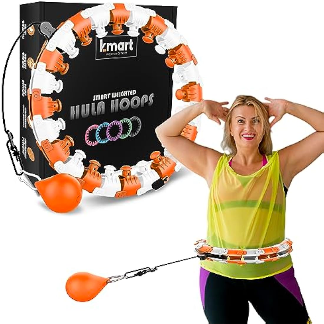 K-MART Smart Hula Ring Hoops, Weighted Hula Circle 24 Detachable Fitness Ring with 360 Degree Auto-Spinning Ball Gymnastics, Massage, Adult Fitness for Weight Loss