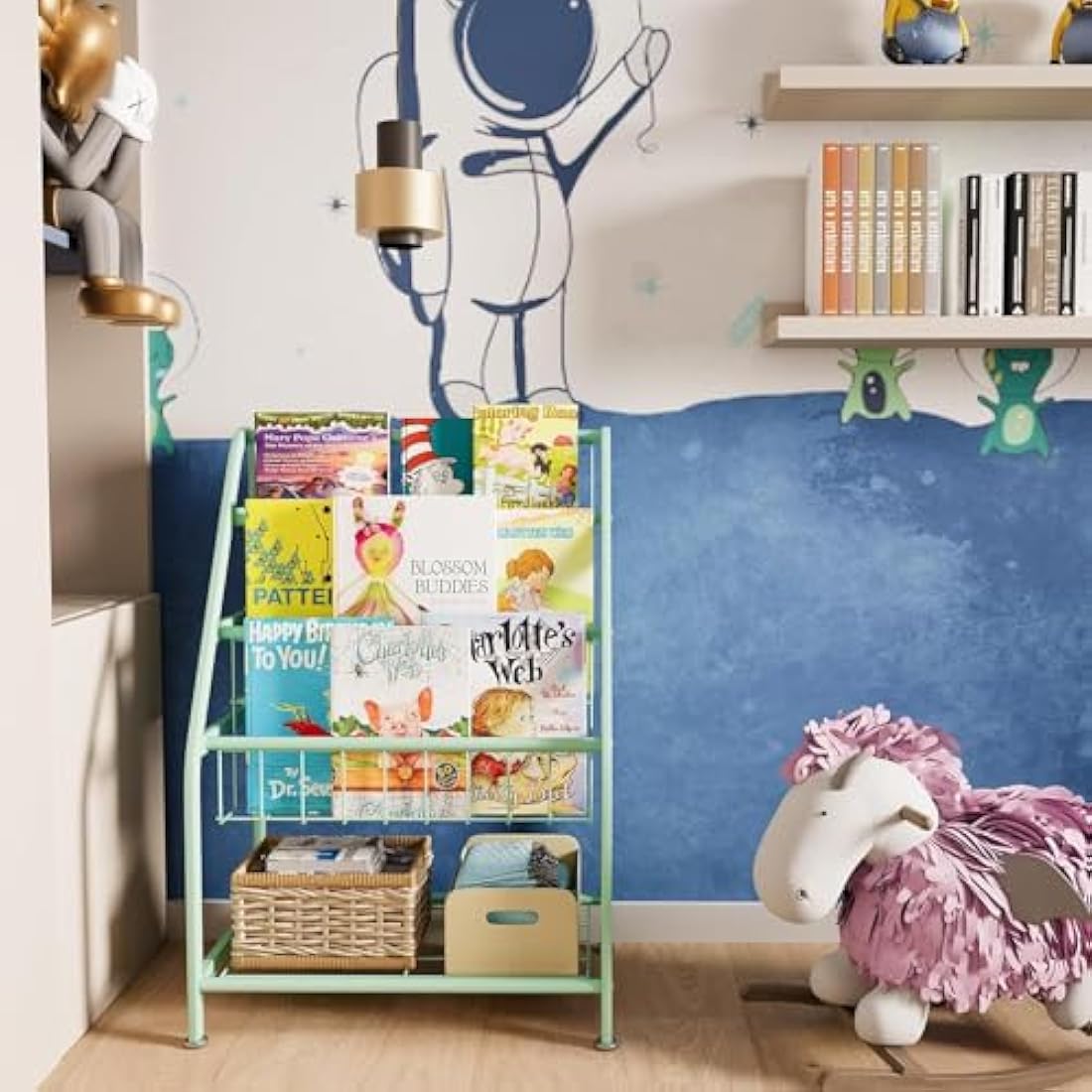 Huhote Children Kids Bookshelf, Small Bookcase, Kids Book Rack, Book and Toy Storage Organizer Display Stands Shelf for Small Place Living Room Study Children's Room (Green)