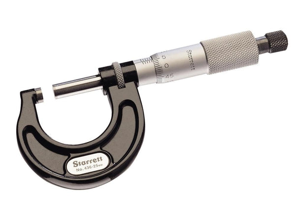 Starrett 436.1XRL-1 Outside Micrometre, Ratchet Stop, Lock Nut, Carbide Faces, 0-1" Range, 0.001" Graduation