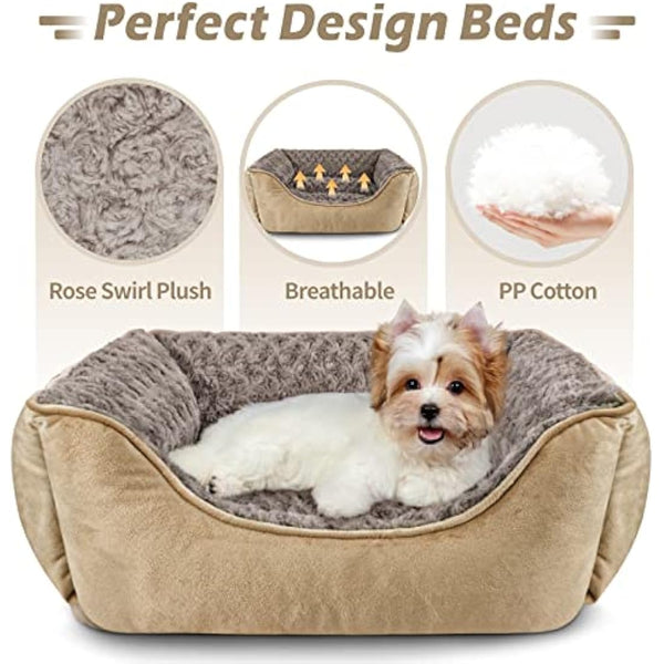 JOEJOY Dog Bed Large Washable - Calming Anti-Anxiety Rectangle Cat Bed with Soft Cosy Plush - Pet Bed Size Small | Medium | Large Mattress Mat For Dog, Beige