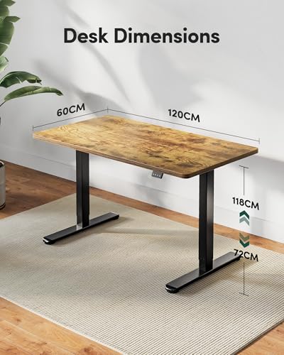 FEZIBO Height Adjustable Electric Standing Desk, 120 * 60 cm Stand up Table, Sit Stand Home Office Desk with Splice Board, White Frame/Maple Top