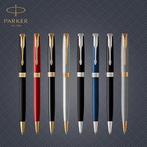 Parker Sonnet Ballpoint Pen | Stainless Steel with Gold Trim | Medium Point | Handwriting Pens & Stationery Supplies | Black Ink | Gift Box