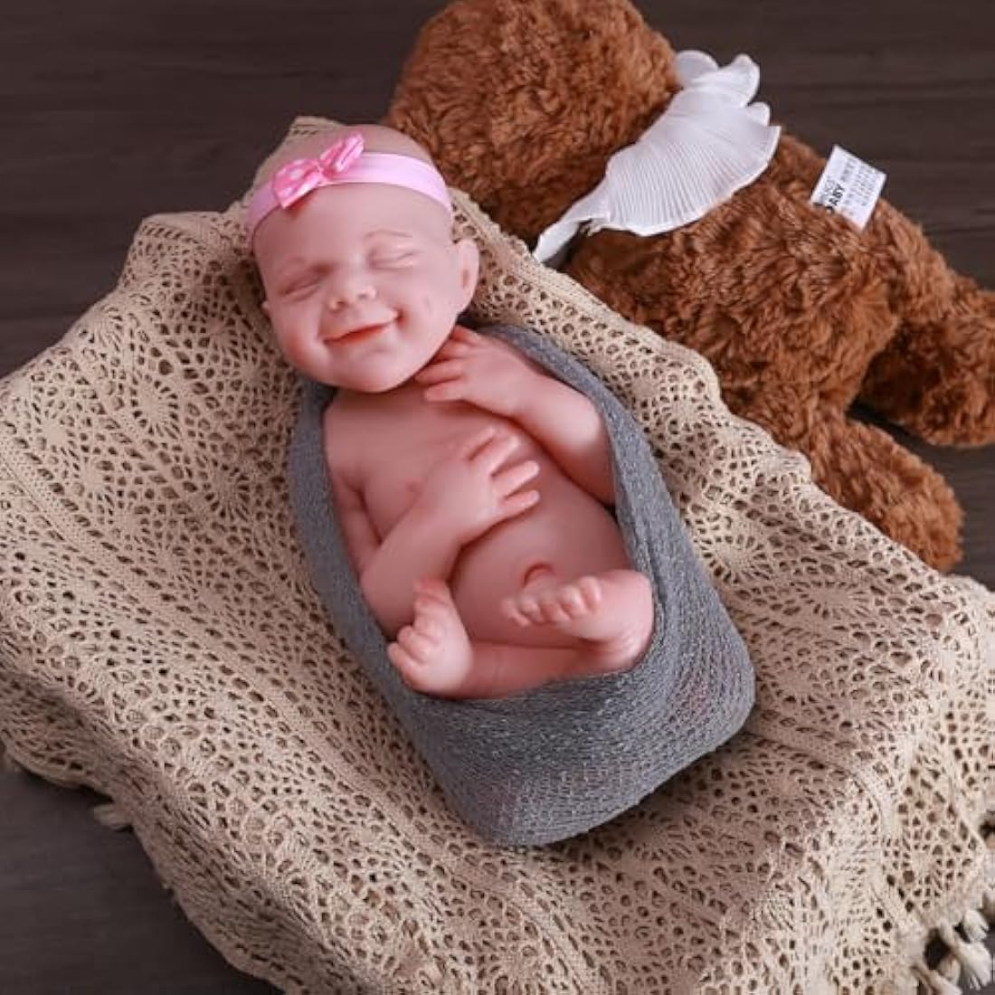 Farious 45CM Realistic Full Silicone Baby Doll, Lifelike Reborn Baby Dolls, Toy, and Collectible Bald Girl 011-D (Drink Water Girl)