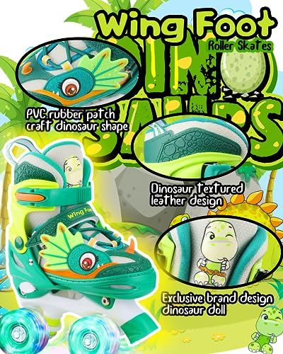 Dino Kids Toddler Roller Skates for Boys Girls Dinosaur Quad Skating Shoes with Shiny Light up Wheels Adjustable Sizes Beginners rollerskates for